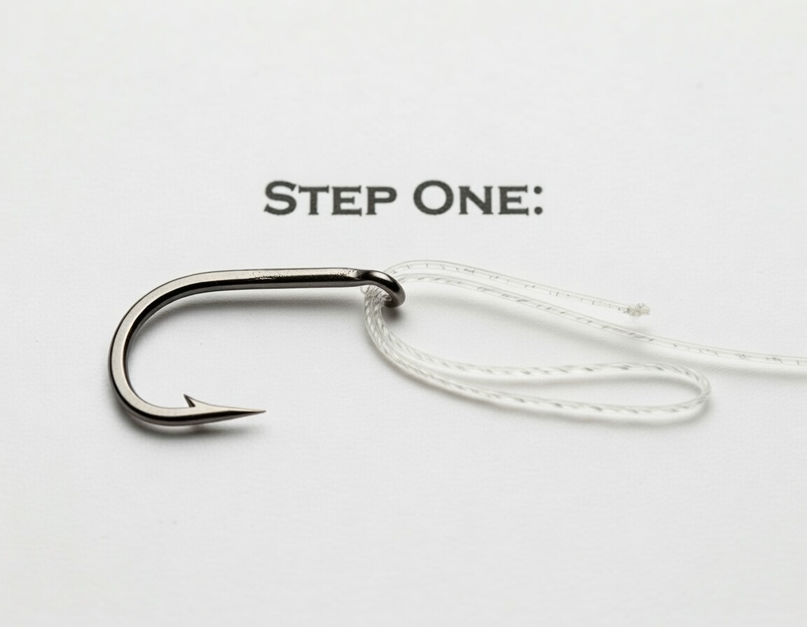 Step 1 - Threading the doubled line through the hook eye